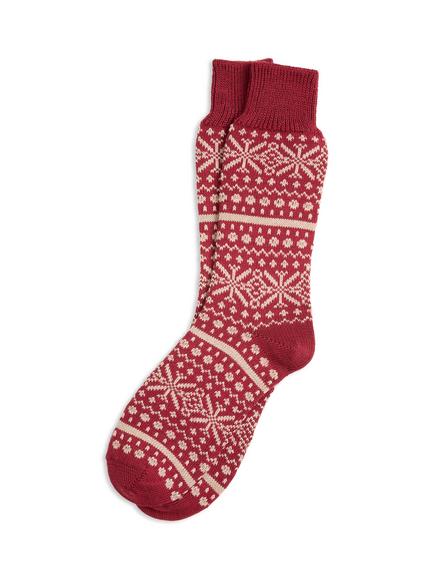 Celtic & Co. Merino Wool Blend Fair Isle Socks, Merlot/Oatmeal - view 2, Merlot / Oatmeal