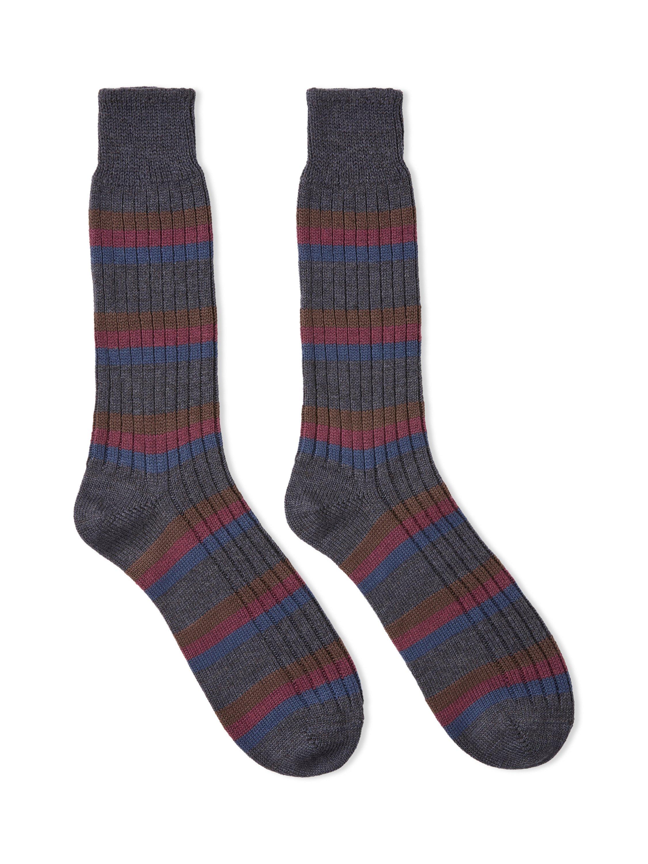 Product image 1 of 3, which shows Celtic & Co. Stripe Merino Wool Cotton Blend Socks, Navy, M