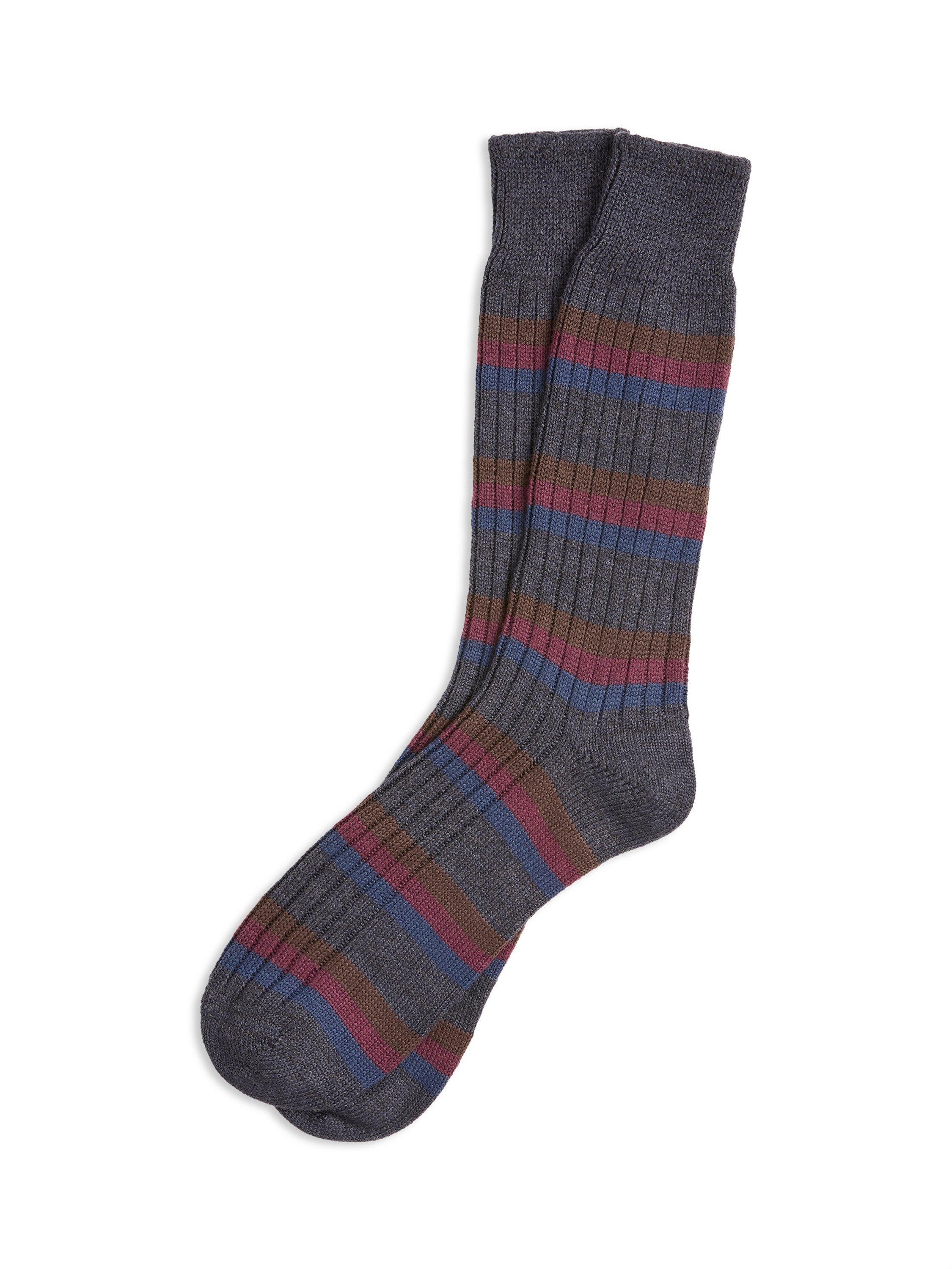 Product image 2 of 3, which shows Celtic & Co. Stripe Merino Wool Cotton Blend Socks, Navy, M