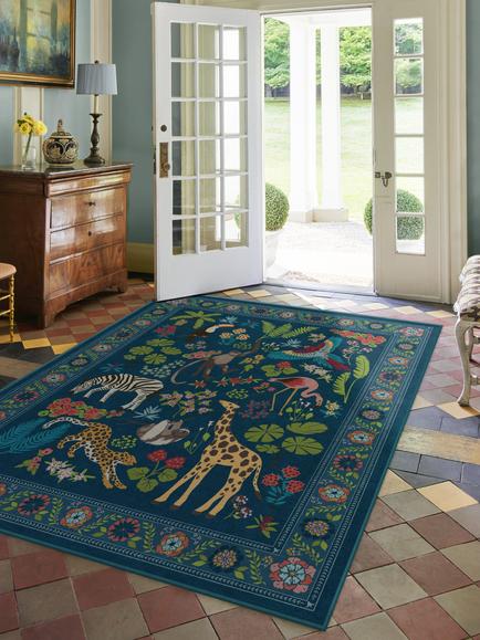 Ruggable x Iris Apfel Jingle Jungle Rug - view 2, Royal Blue