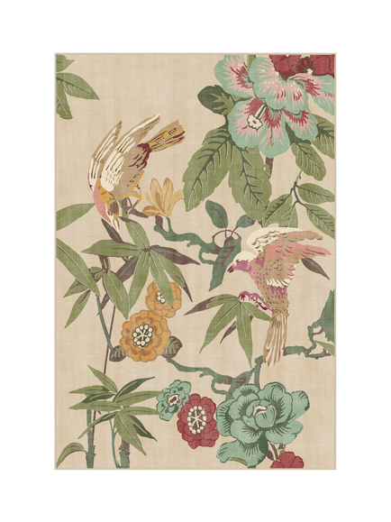 Ruggable x Sanderson Bamboo & Bird Rug, Blush/Jade