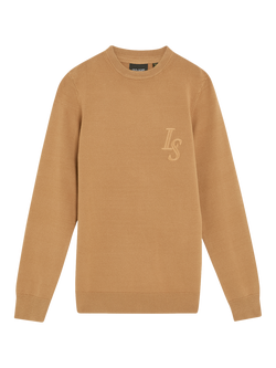 Lyle & Scott Kids' Monogram Crew Neck Jumper, Brown, Brown