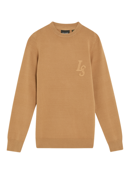 Lyle & Scott Kids' Monogram Crew Neck Jumper, Brown, Brown