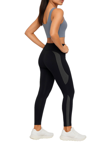 Bosideng High Rise Colour Block Yoga Leggings, Obsidian Black, Obsidian Black