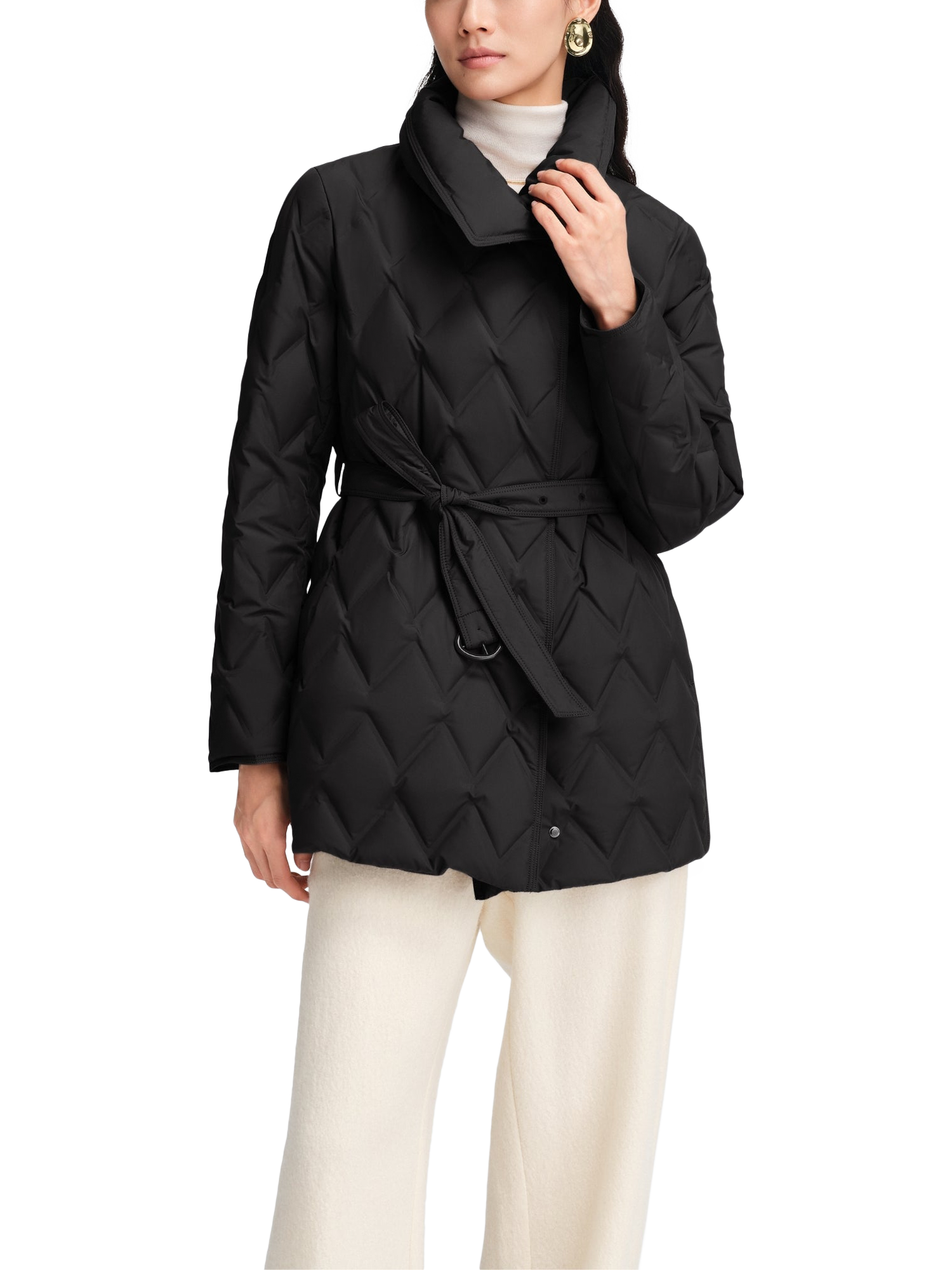 Product image 1 of 5, which shows Bosideng Belted Goose Down Quilted Jacket, Black, 4