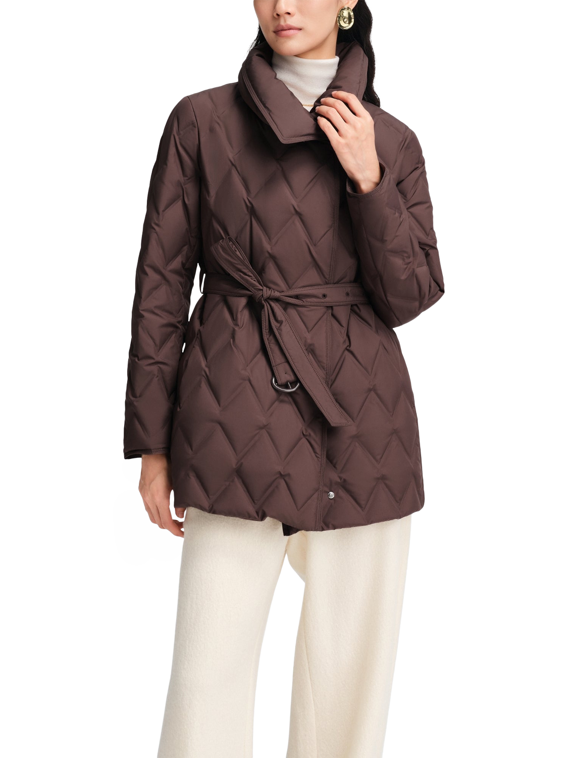 Product image 1 of 5, which shows Bosideng Belted Goose Down Quilted Jacket, Chesnut Cocoa, 4