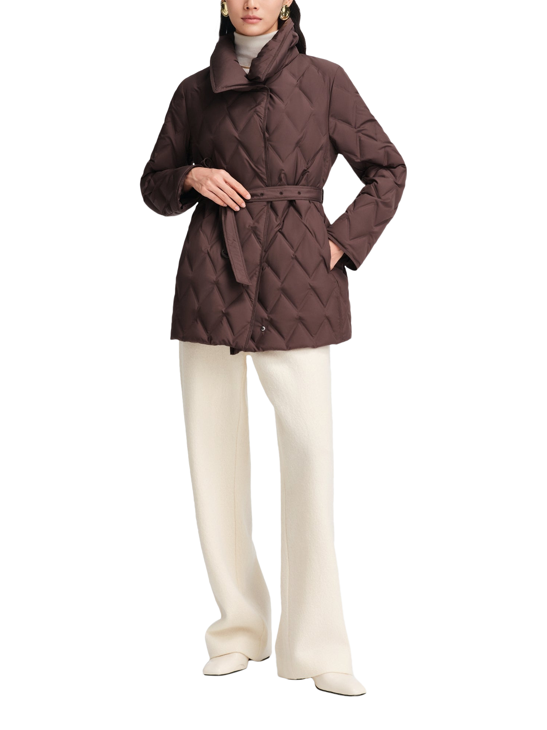 Product image 4 of 5, which shows Bosideng Belted Goose Down Quilted Jacket, Chesnut Cocoa, 4