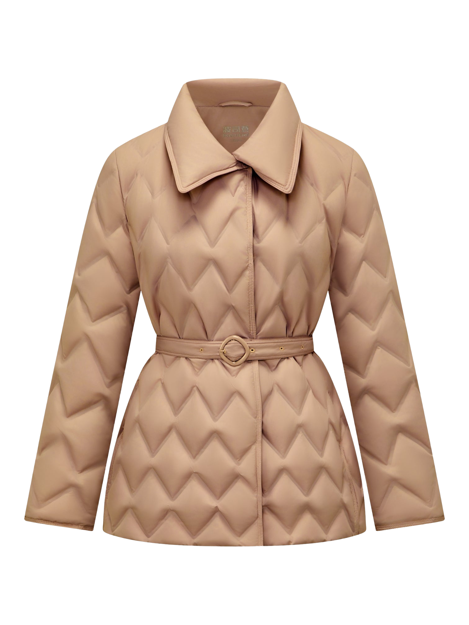 Product image 2 of 2, which shows Bosideng Belted Goose Down Quilted Jacket, Olive Tan, 4