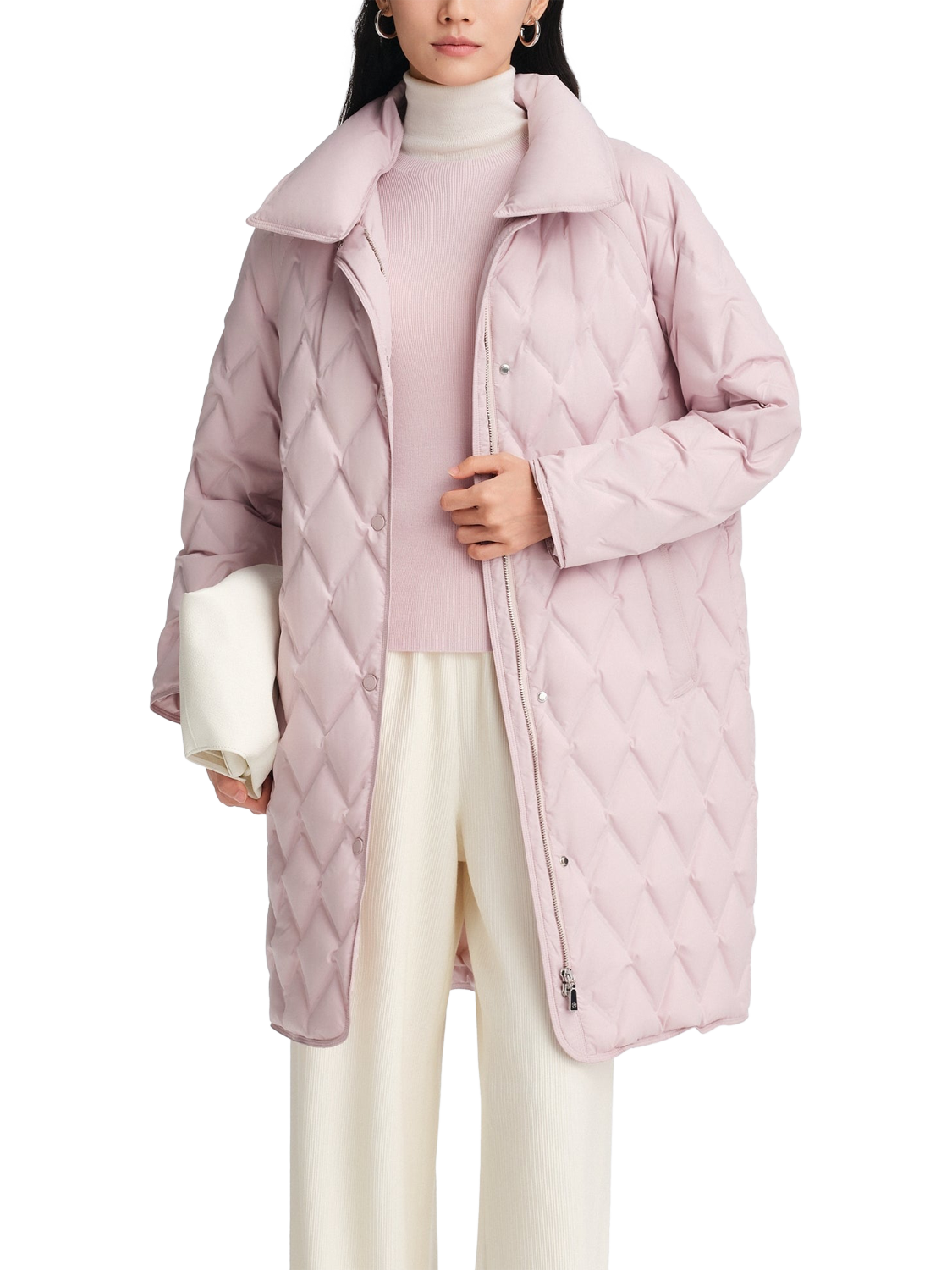 Product image 1 of 5, which shows Bosideng Business Down Mid Length Jacket, Cherry Powder Pink, 4