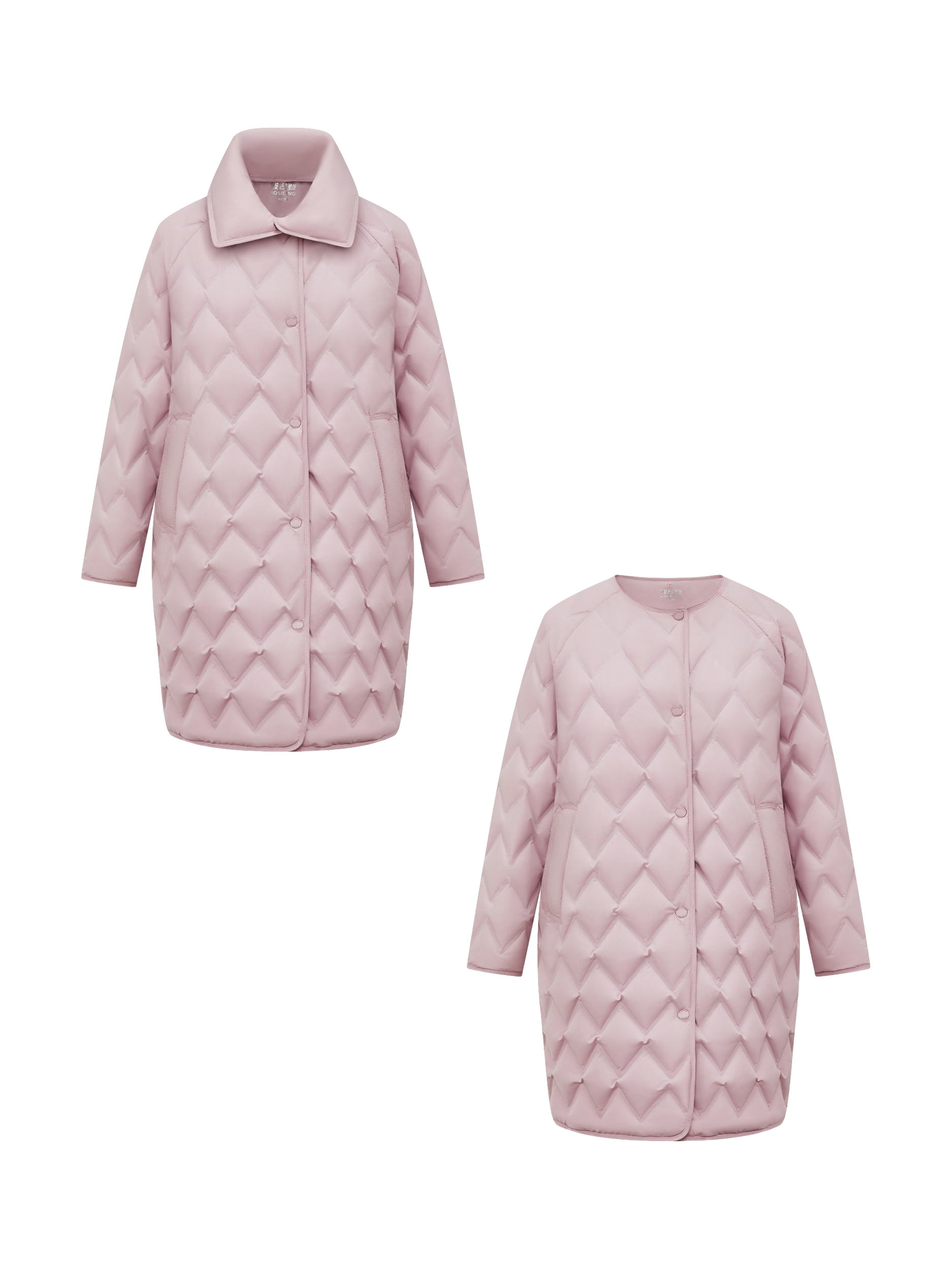 Product image 3 of 5, which shows Bosideng Business Down Mid Length Jacket, Cherry Powder Pink, 4