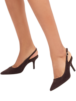 Carvela Spirited Suede Slingback Court Shoes - view 2, Dark Brown