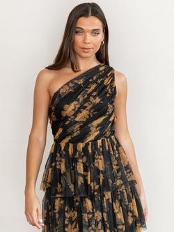 Anaya With Love Floral Tulle One Shoulder Midaxi Dress, Black - view 2, Black