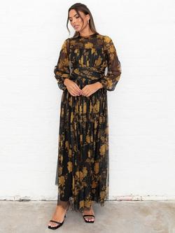 Anaya With Love Floral Tulle Maxi Dress, Black, Black