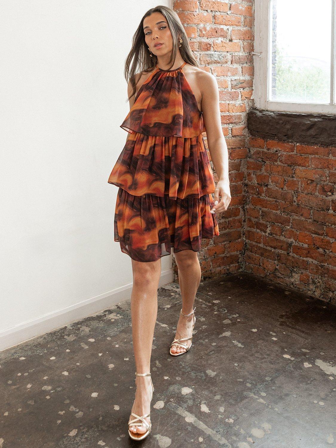 Product image 2 of 6, which shows Anaya With Love Marble Halterneck Mini Dress, Multi, 6