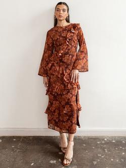 Anaya With Love Floral Round Neck Midaxi Dress, Rust, Rust