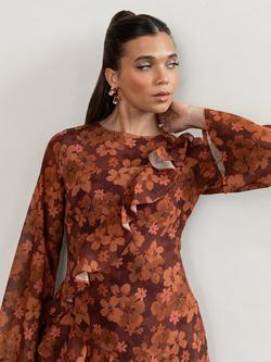 Anaya With Love Floral Round Neck Midaxi Dress, Rust - view 2, Rust