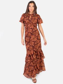 Anaya With Love Floral Puff Sleeve Maxi Dress, Rust, Rust