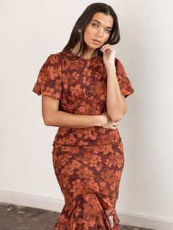 Anaya With Love Floral Puff Sleeve Maxi Dress, Rust - view 2, Rust