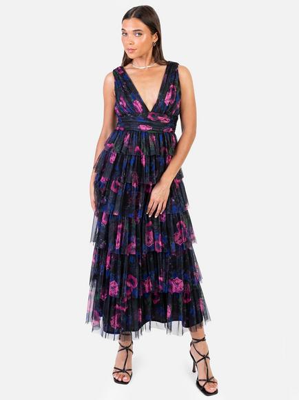 Anaya With Love Floral Tulle Tiered Maxi Dress, Multi, Multi