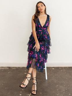 Anaya With Love Floral Tulle Tiered Maxi Dress, Multi - view 2, Multi