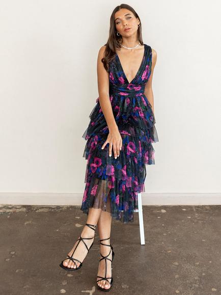 Anaya With Love Floral Tulle Tiered Maxi Dress, Multi - view 2, Multi