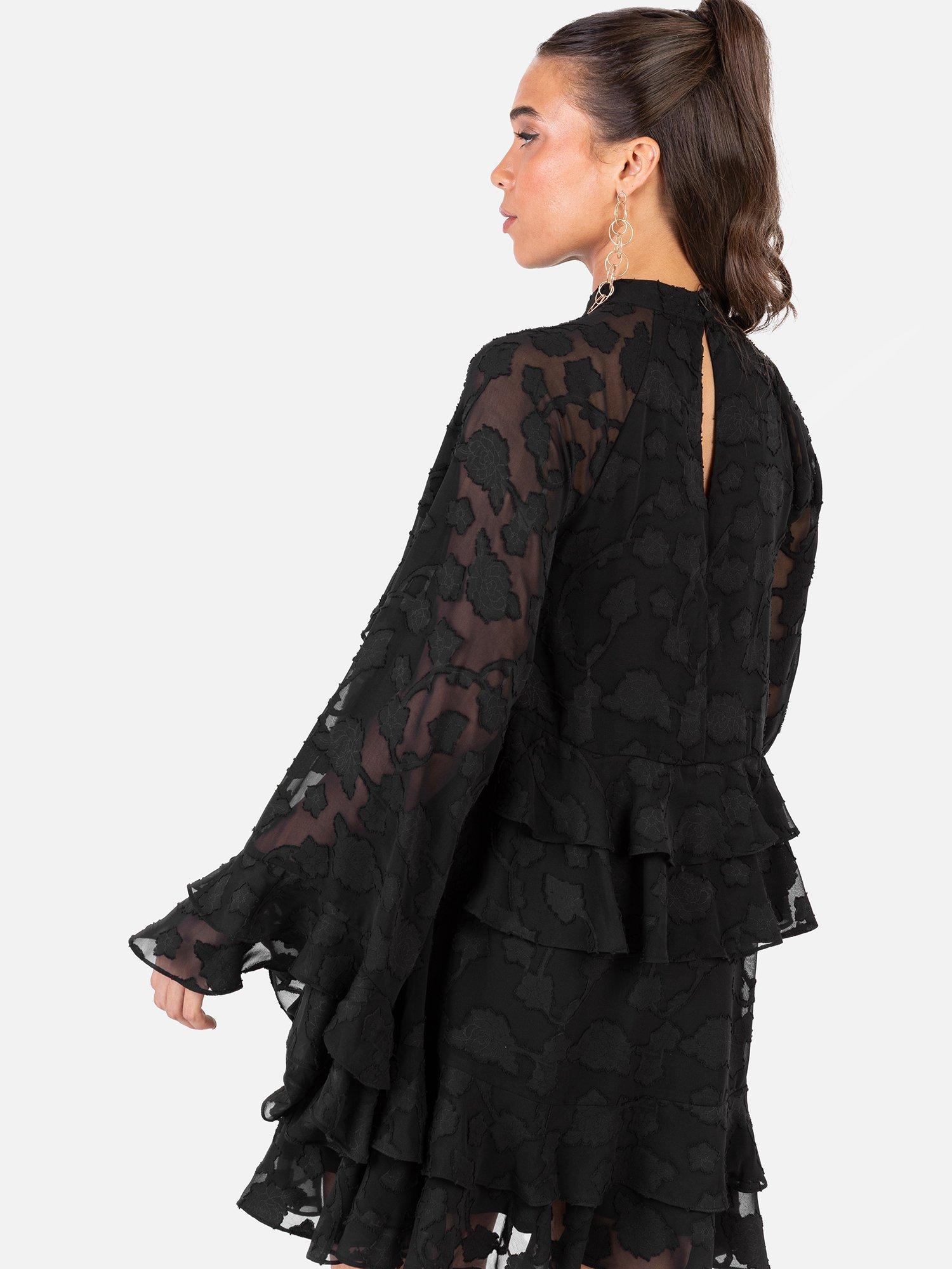 anaya mini dress black Anaya Silk-Satin Devor Mini Dress in Bouquet Devor Black