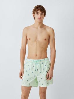 John Lewis Classic Seersucker Embroidered Lobster Swim Shorts, Green Multi, Green Multi