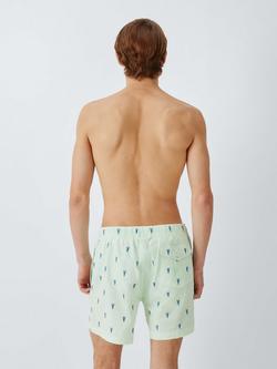 John Lewis Classic Seersucker Embroidered Lobster Swim Shorts, Green Multi - view 2, Green Multi