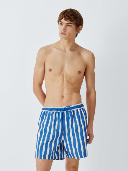John Lewis Classic Stripe Print Swim Shorts, Blue