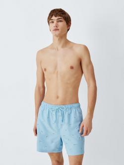 John Lewis Classic Seersucker Embroidered Shark Swim Shorts, Blue, Blue