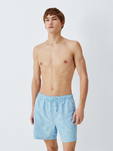 John Lewis Classic Embroidered Shark Swim Shorts, Blue, Blue