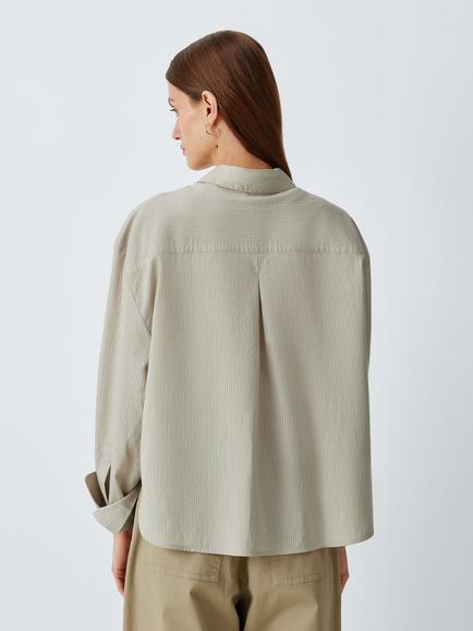 John Lewis Boxy Fit Shirt, Neutral Stripe - view 2, Neutral Stripe