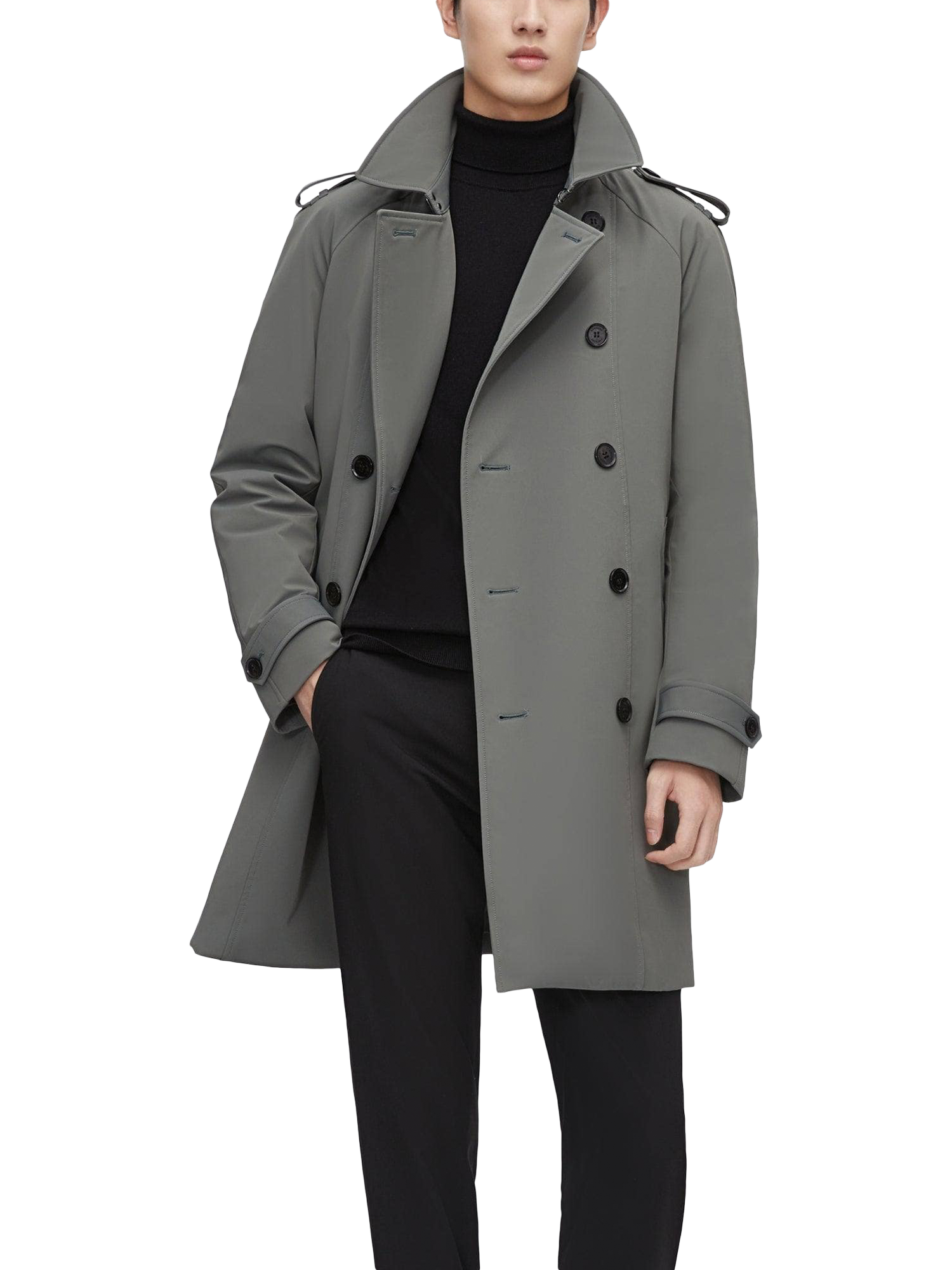 Product image 1 of 6, which shows Bosideng Mid-Length Trench Coat, Grey Green, XS