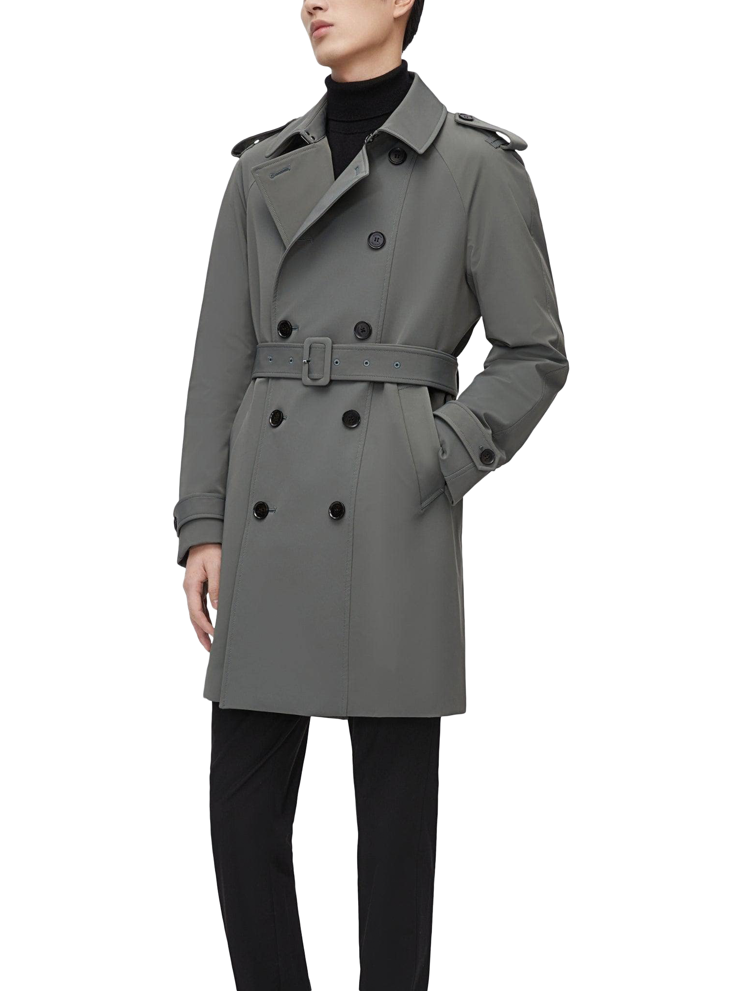 Product image 6 of 6, which shows Bosideng Mid-Length Trench Coat, Grey Green, XS