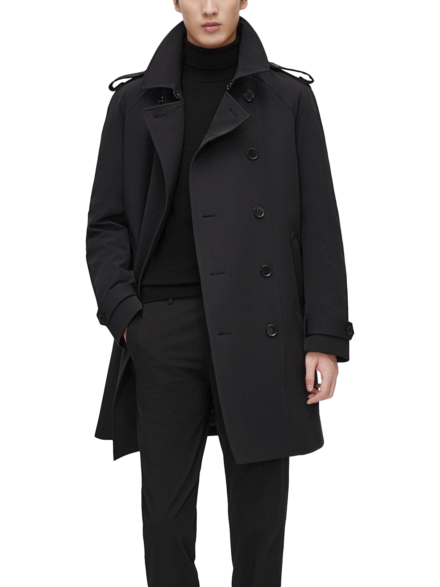 Product image 1 of 7, which shows Bosideng Mid-Length Trench Coat, Black, XS
