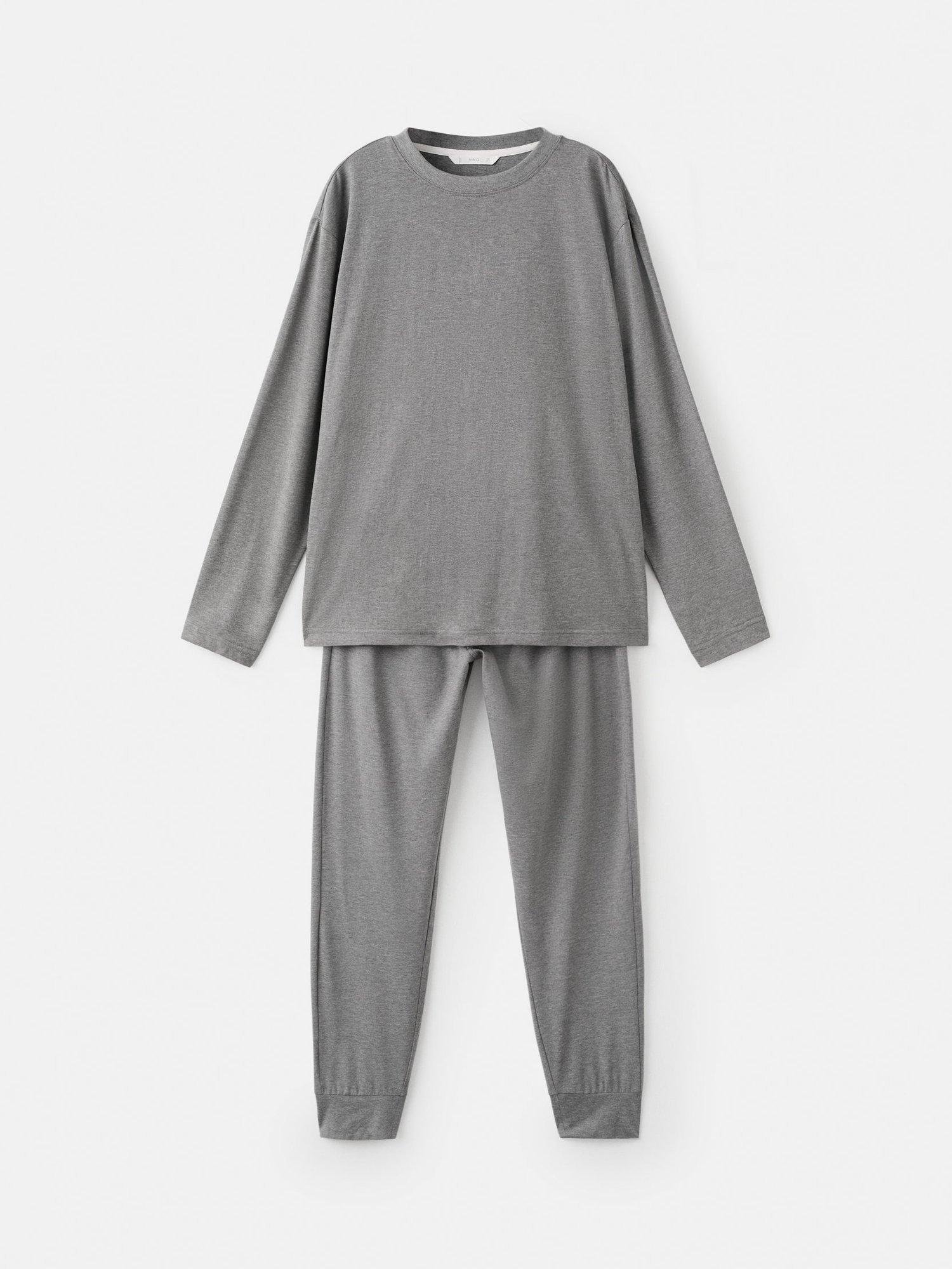 Product image 1 of 3, which shows Mango Nightset Cotton Blend Pyjama Set, Grey, L