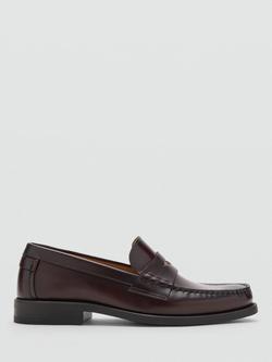 Mango Classic Leather Loafers, Dark Red