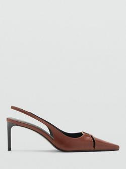 Mango Ringo Leather Stiletto Heel Slingback Court Shoes, Dark Brown, Dark Brown