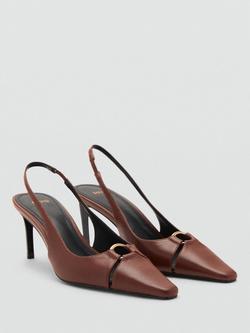 Mango Ringo Leather Stiletto Heel Slingback Court Shoes, Dark Brown - view 2, Dark Brown
