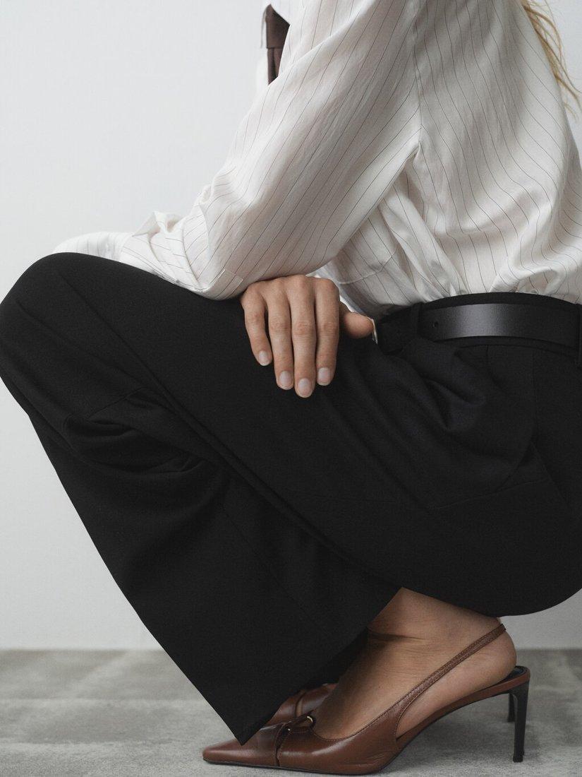 Mango Ringo Leather Stiletto Heel Slingback Court Shoes, Dark Brown