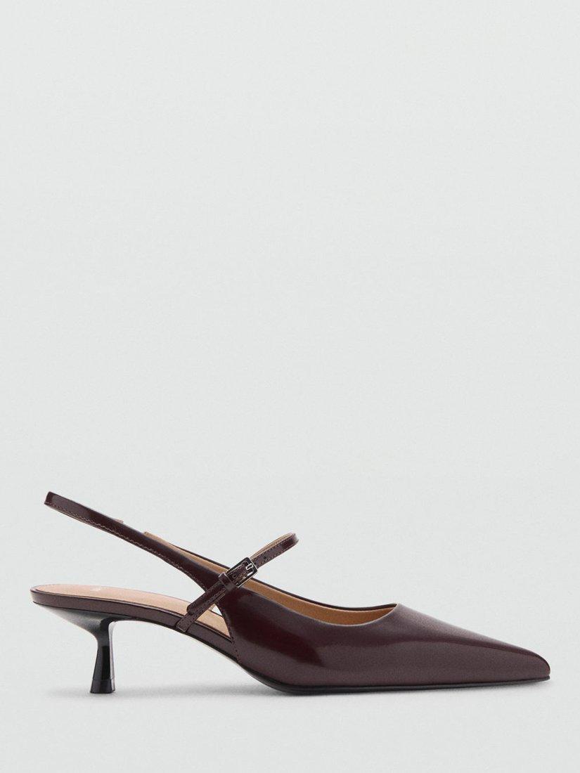 Product image 1 of 6, which shows Mango Seth Kitten Heel Slingback Court Shoes, Dark Brown, 6