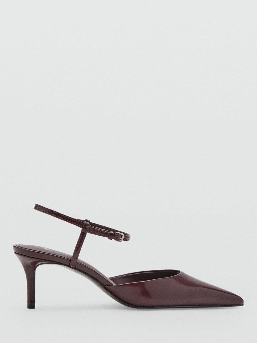 Product image 1 of 5, which shows Mango Tesy Patent Stiletto Heel Sandals, Dark Red, 2