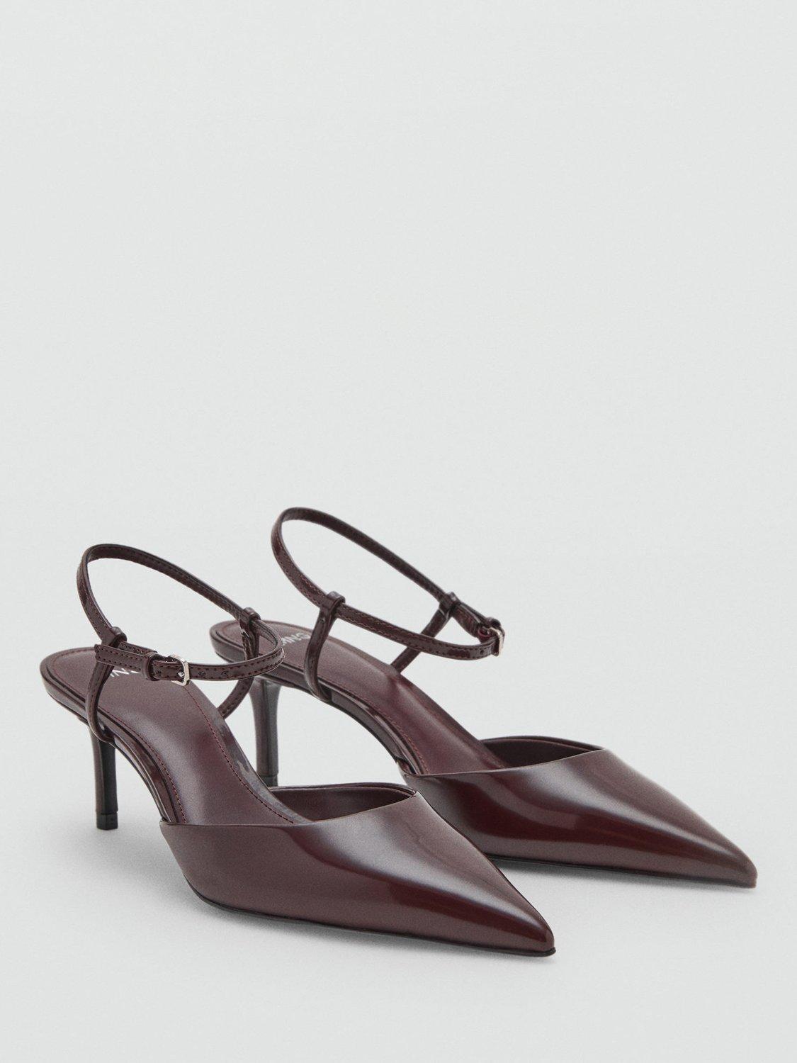 Product image 2 of 5, which shows Mango Tesy Patent Stiletto Heel Sandals, Dark Red, 2