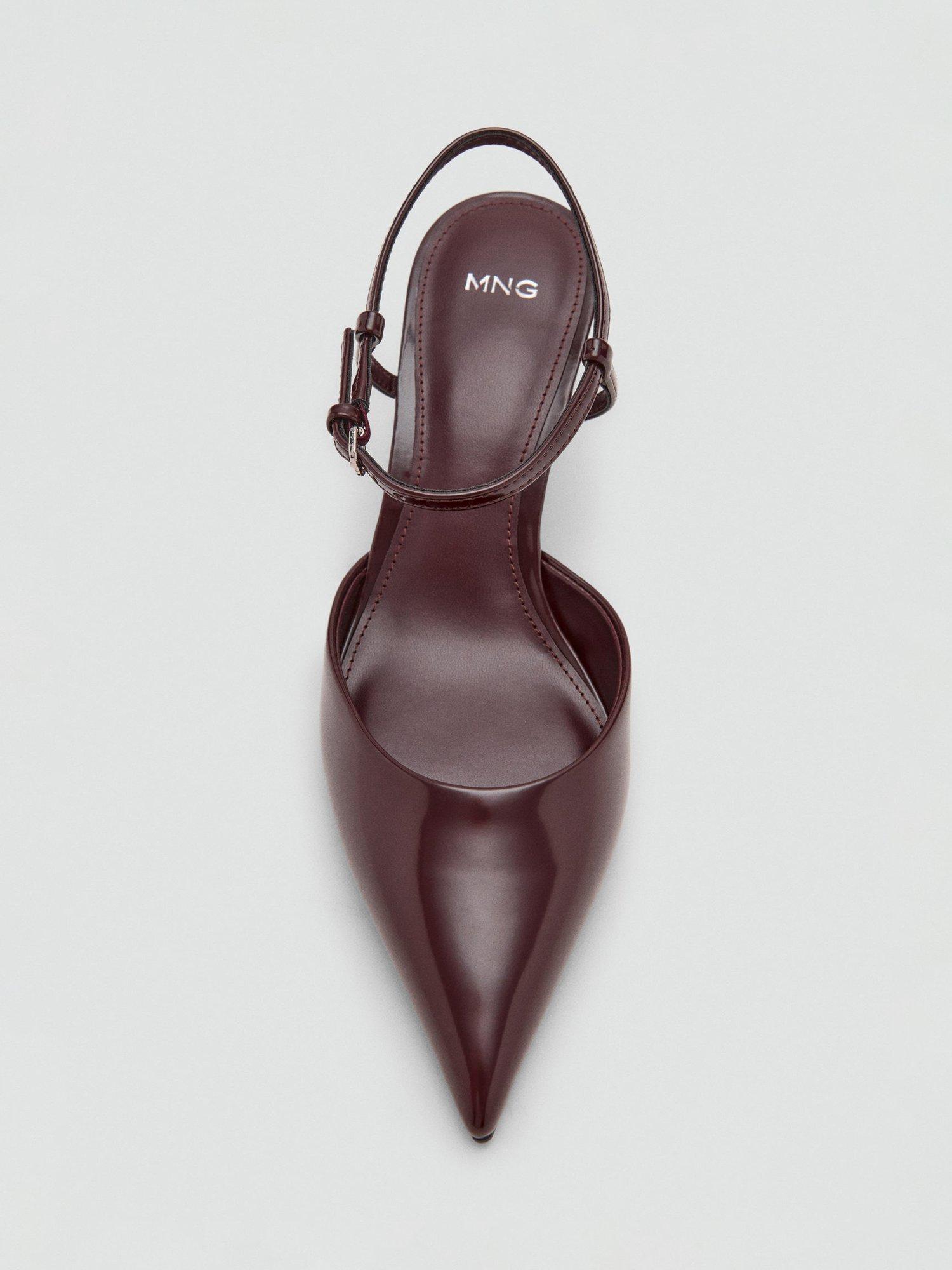 Product image 3 of 5, which shows Mango Tesy Patent Stiletto Heel Sandals, Dark Red, 2