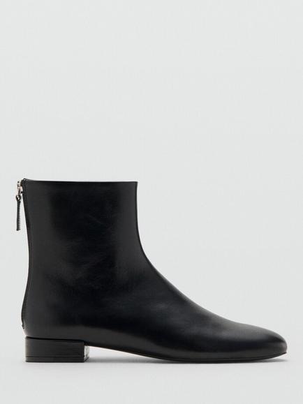 Mango Clue Leather Ankle Boots, Black, Black