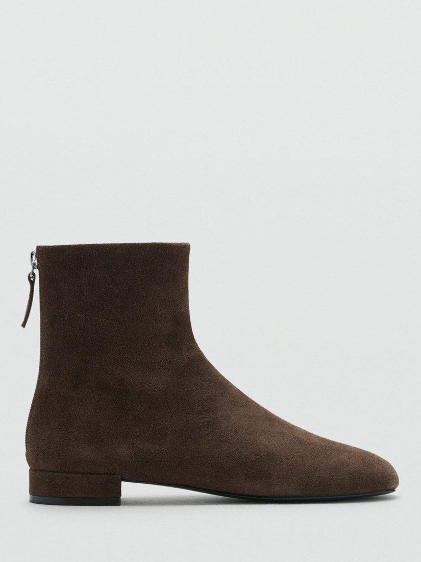 Product image 1 of 5, which shows Mango Clue Suede Ankle Boots, Dark Brown, 2