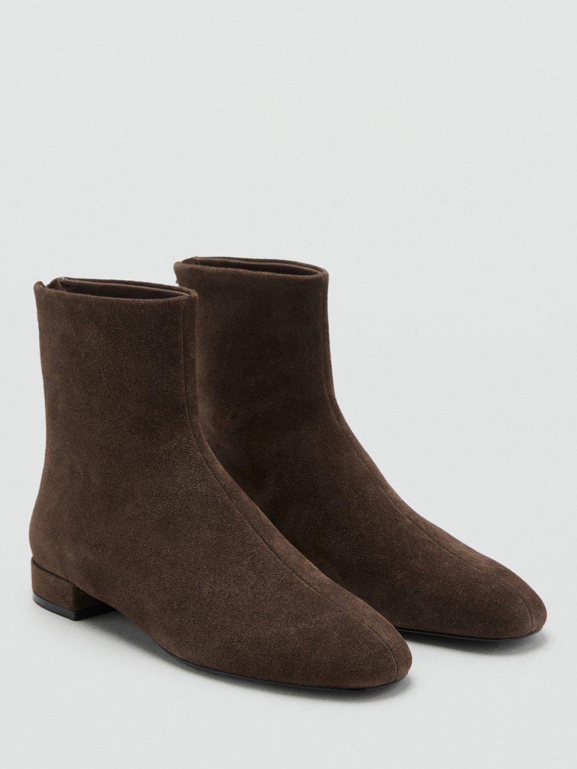 Product image 2 of 5, which shows Mango Clue Suede Ankle Boots, Dark Brown, 2
