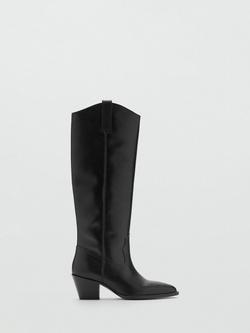 Mango Lorrain Leather Knee High Boots, Black, Black