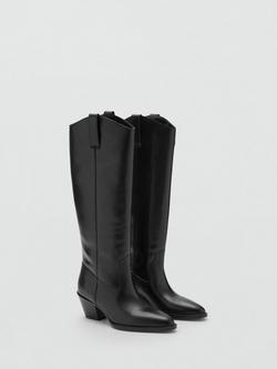 Mango Lorrain Leather Knee High Boots, Black - view 2, Black