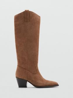 Mango Lorrain Suede Knee High Boots, Medium Brown, Medium Brown